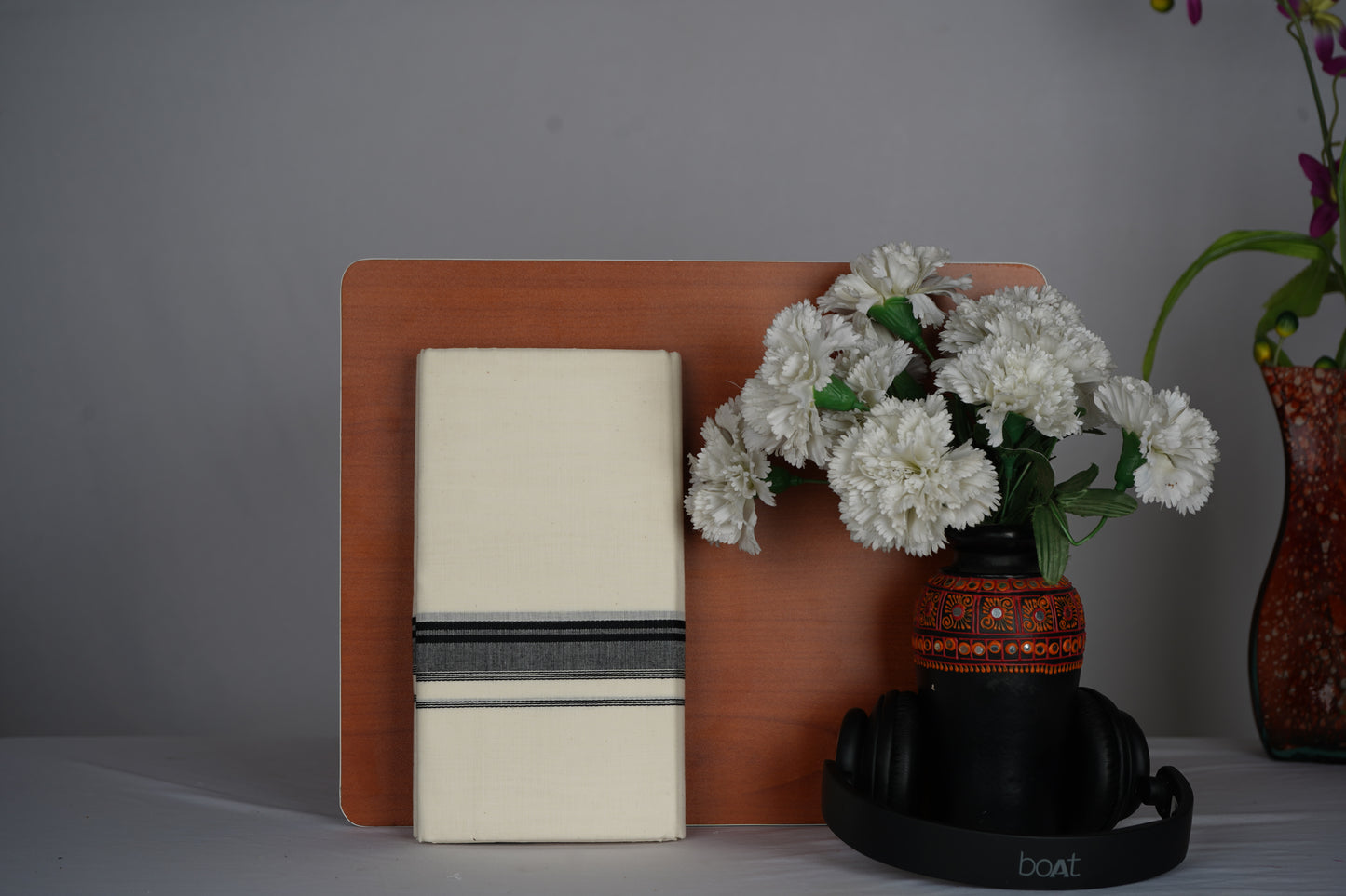 COTTON BORDER CREAM DOUBLE DHOTHIE FOR MEN - FCD-331C Buy 1 Dhothie Get 1 Dhothie Belt Free (Assorted colours only)