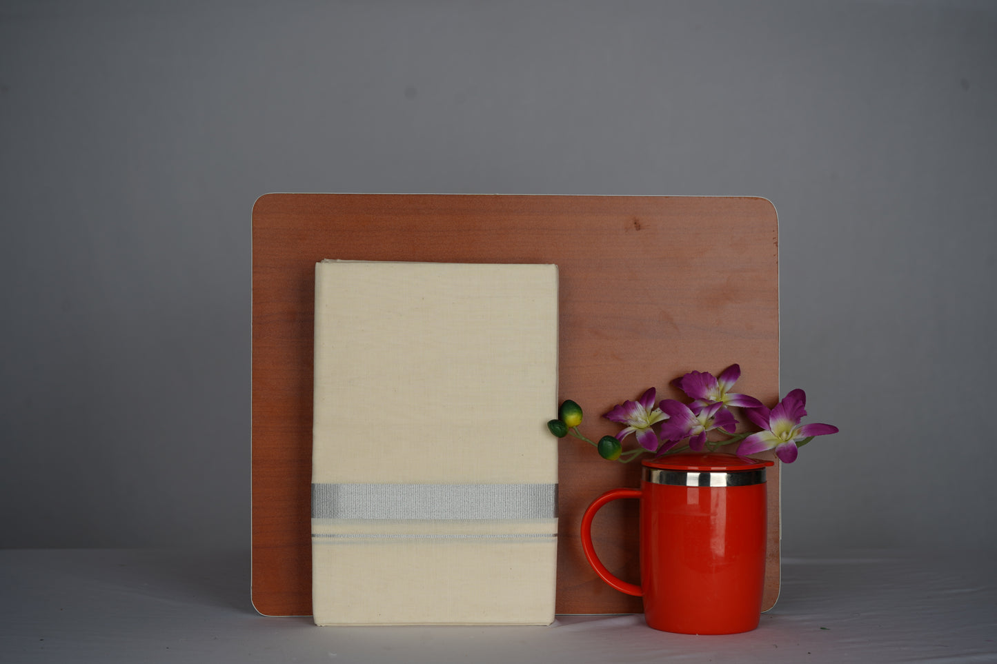 CREAM SILVER JARI BORDER 1 INCH DOUBLE DHOTHIE FOR MEN - SLD-46C Buy 1 Dhothie Get 1 Dhothie Belt Free