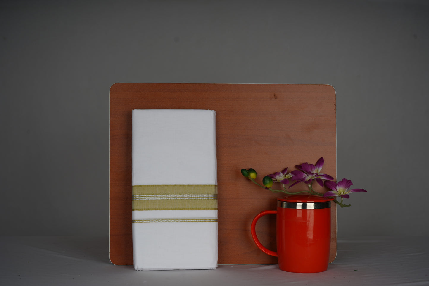 White Double Dhothie Cotton Colour Border For Men - FCD-334 Buy 1 Dhothie Get 1 Dhothie Belt Free (Assorted colours only)