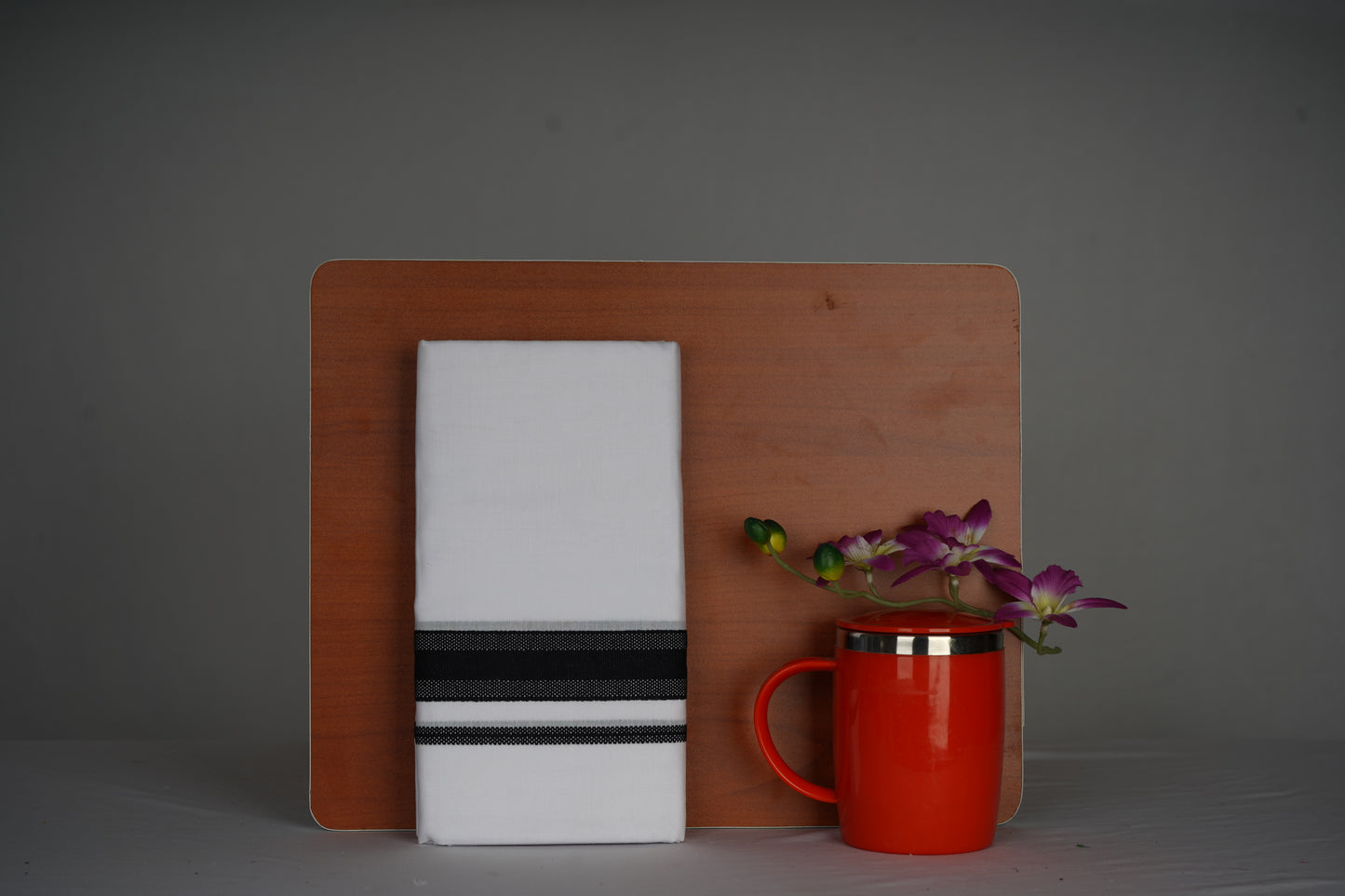 White Double Dhothie Cotton Colour Border For Men - FCD-508 Buy 1 Dhothie Get 1 Dhothie Belt Free (Assorted colours only)