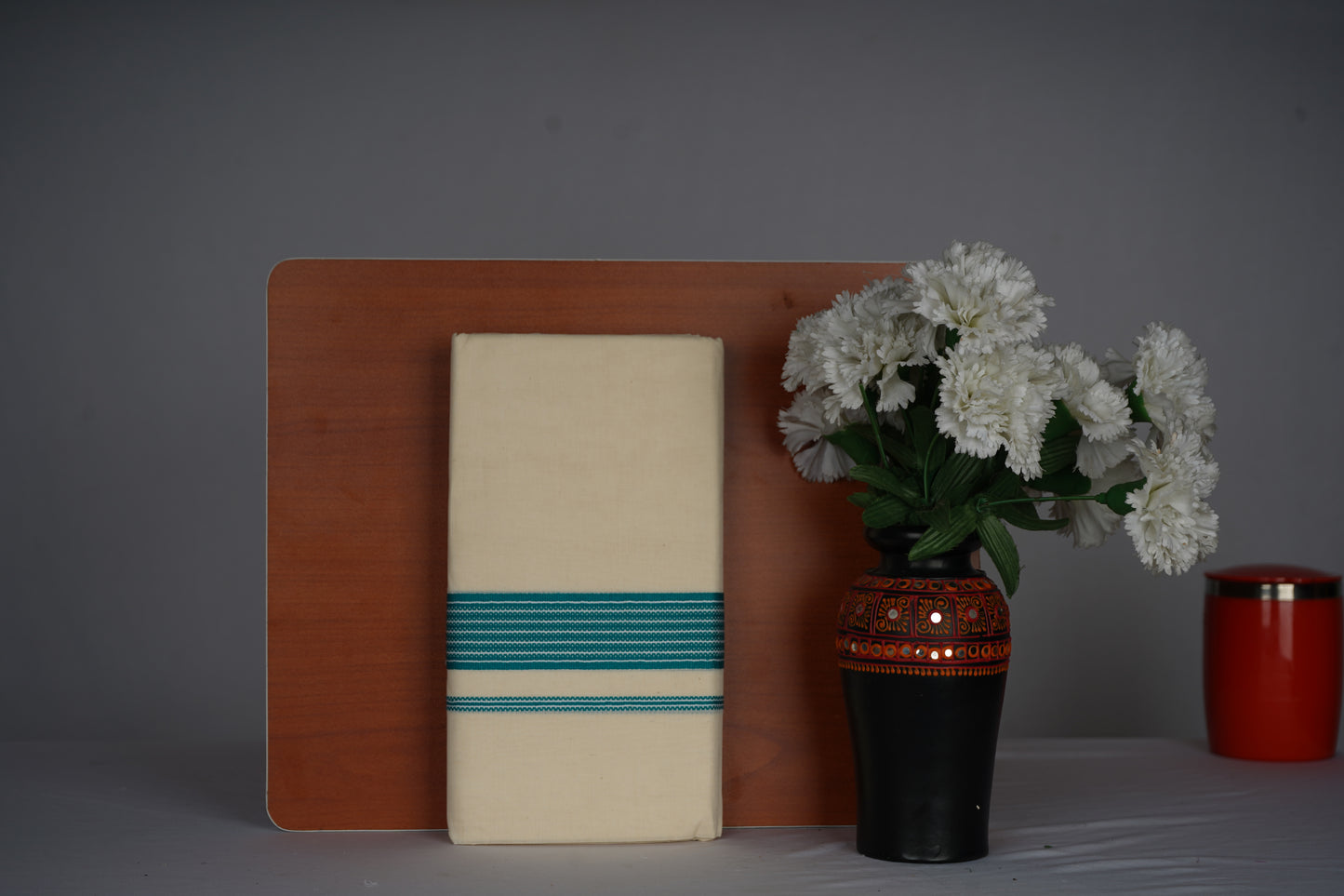 COTTON BORDER CREAM DOUBLE DHOTHIE FOR MEN - FCD-470C Buy 1 Dhothie Get 1 Dhothie Belt Free (Assorted colours only)