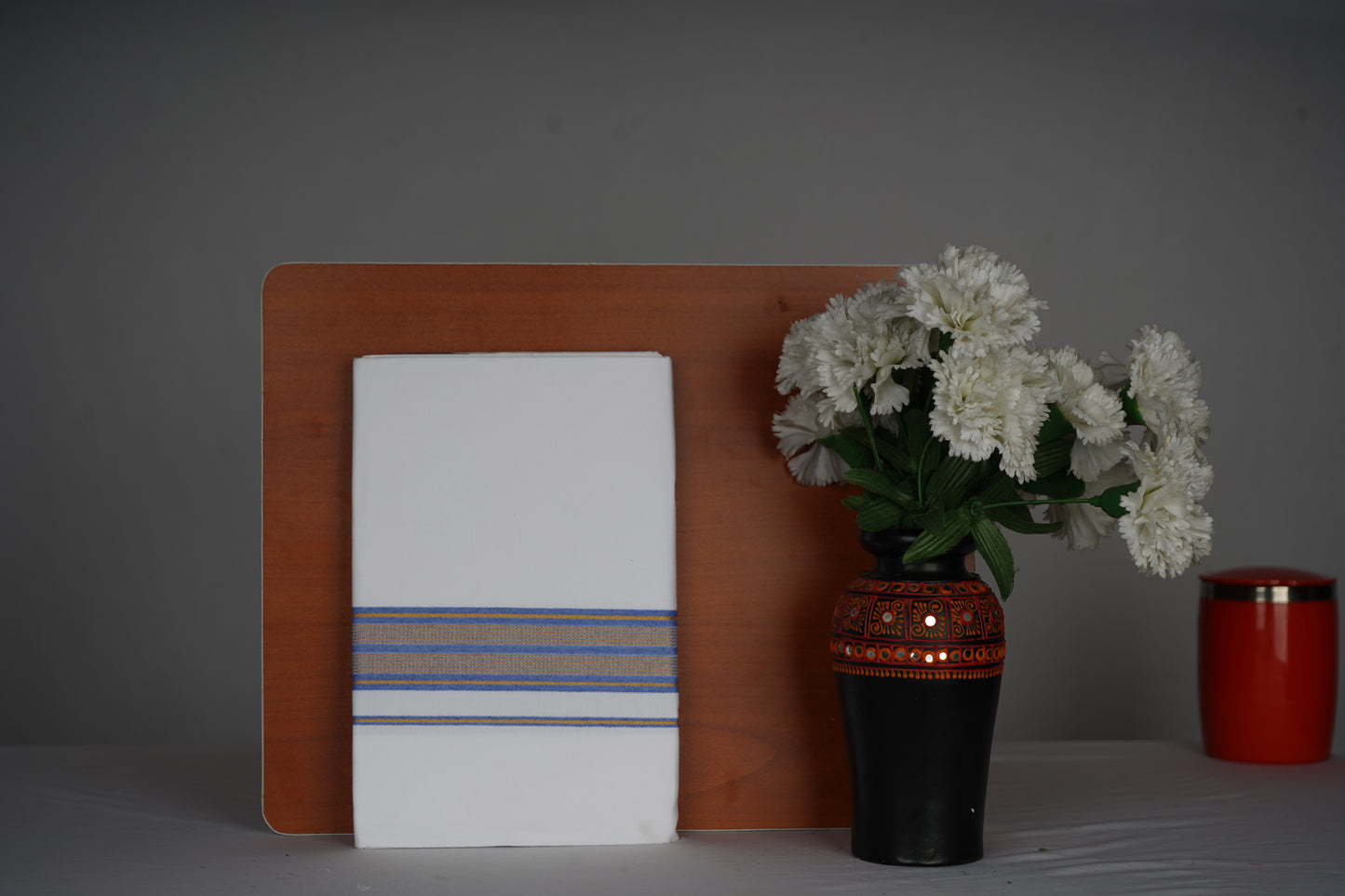 Fancy Design Border White Single Dhoti - FCS-20 Buy 1 Dhothie Get 1 Dhothie Belt Free (Assorted colours only)