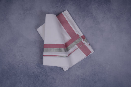 FEATHER FINISH COTTON 1212 W/D DHOTHIE 3.80 MTR-PINKSILVER