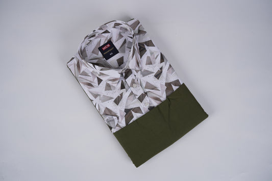 Mens All over Printed Kurtha Set - Matching Border Ethnic Wear - DhoKurtha D5