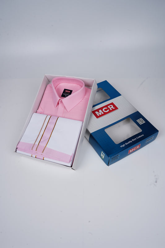 Boston Colour Shirt Fancy Matching Border Single White Dhoti Set - Ford 21050