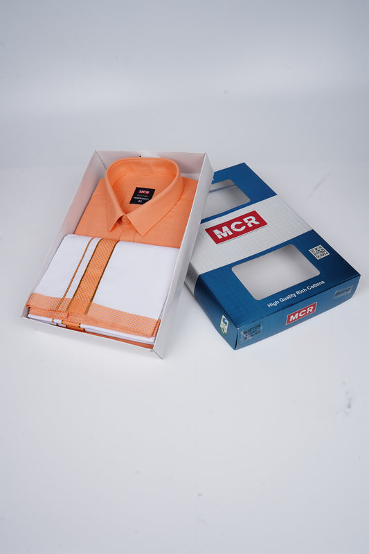 Boston Colour Shirt Fancy Matching Border Single White Dhoti Set - Ford 21057