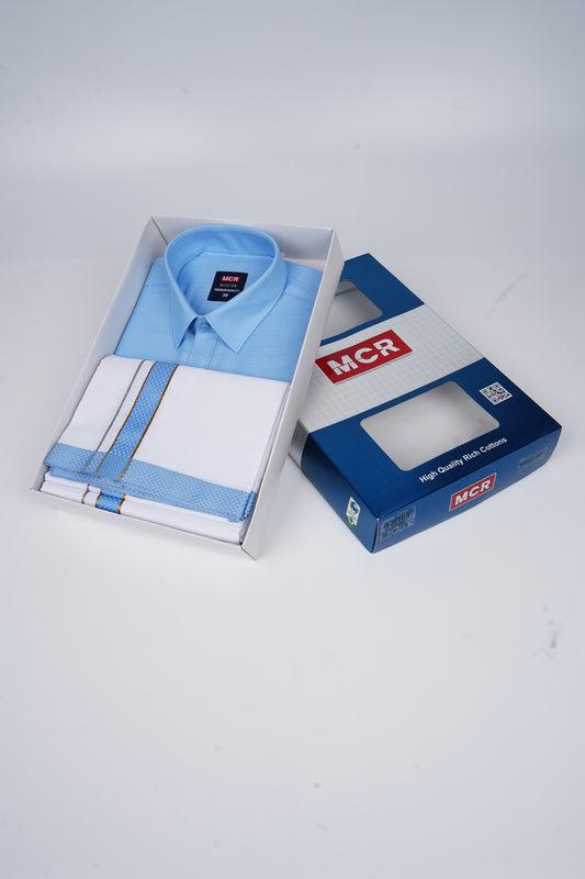Boston Colour Shirt Fancy Matching Border Single White Dhoti Set - Ford 21056