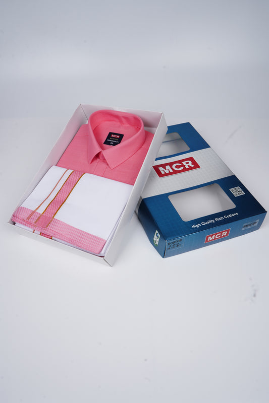 Boston Colour Shirt Fancy Matching Border Single White Dhoti Set - Ford 21053