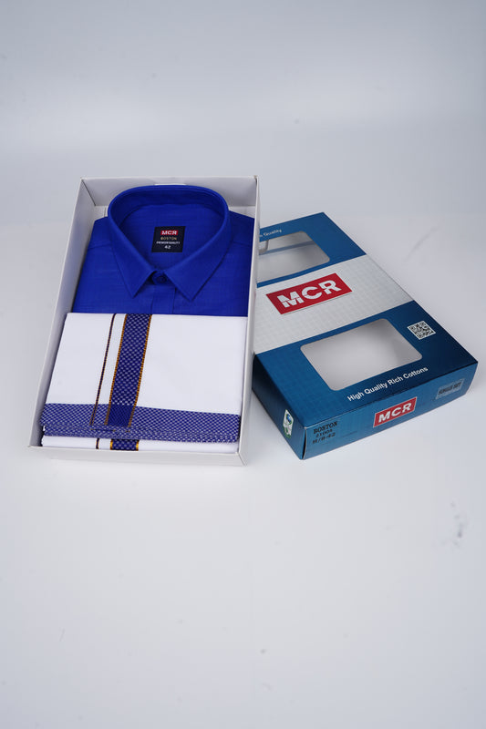 Boston Colour Shirt Fancy Matching Border Single White Dhoti Set - Ford 21004