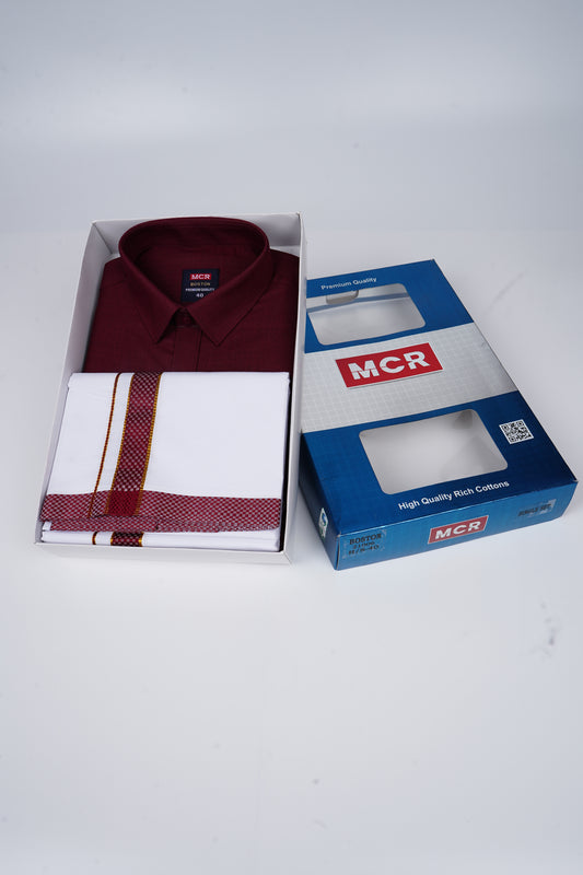 Boston Colour Shirt Fancy Matching Border Single White Dhoti Set - Ford 21006