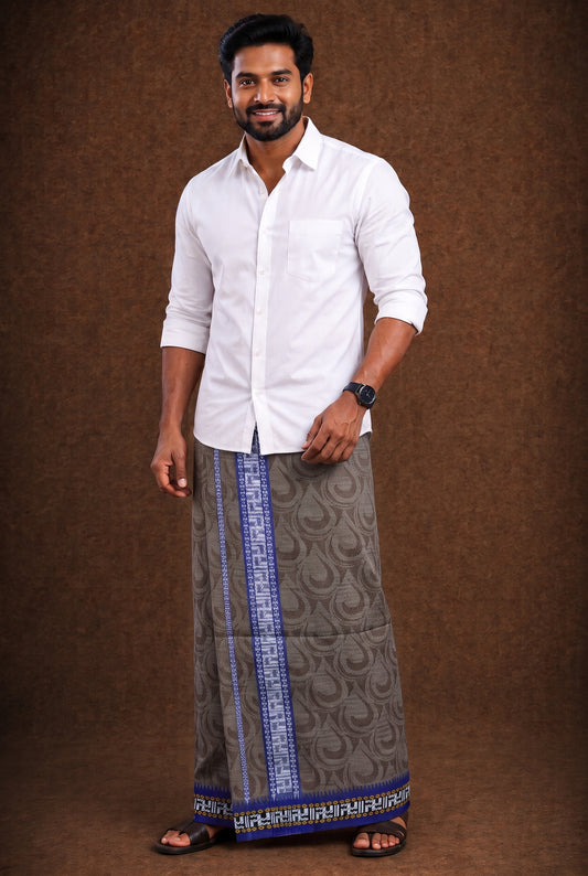 Sulthan Colour Jaquard Dhoti Ethnic Wear - Earthy grey Brown (Assorted) KV-185
