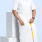 White Shirt + Gold Border Double Dhoti H/S - (Dhoti Size 4mtr)