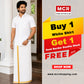 White Shirt + Gold Border Double Dhoti H/S - (Dhoti Size 4mtr)