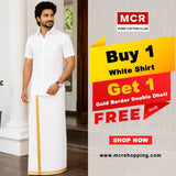White Shirt + Gold Border Double Dhoti H/S - (Dhoti Size 4mtr)