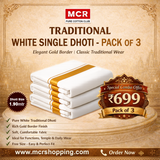 Gold Jari Border 3 pcs Combo w/s Dhoti 1.90 mtr