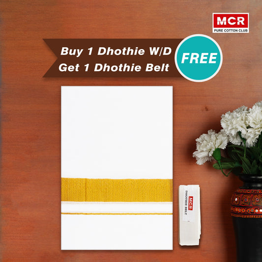 1 JARI WHITE DOUBLE DHOTHIE 3.80 MTR GLD-89 Buy 1 Dhothie Get 1 Dhothie Belt Free