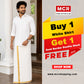 White Shirt + Gold Border Double Dhoti F/S (Dhoti Size 4mtr)