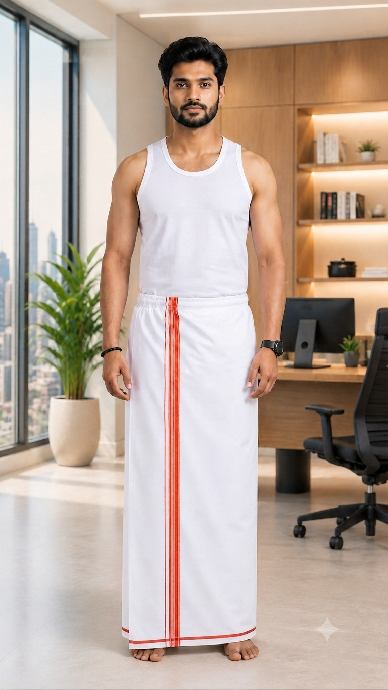 Easy Fit Fancy W/S Dhoti - Light Orange