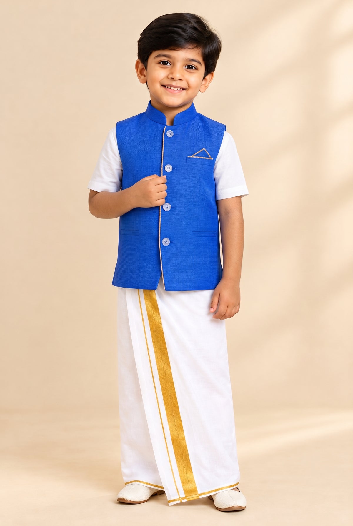 Kids Little Master Set (White Shirt + Dhoti + Coat)