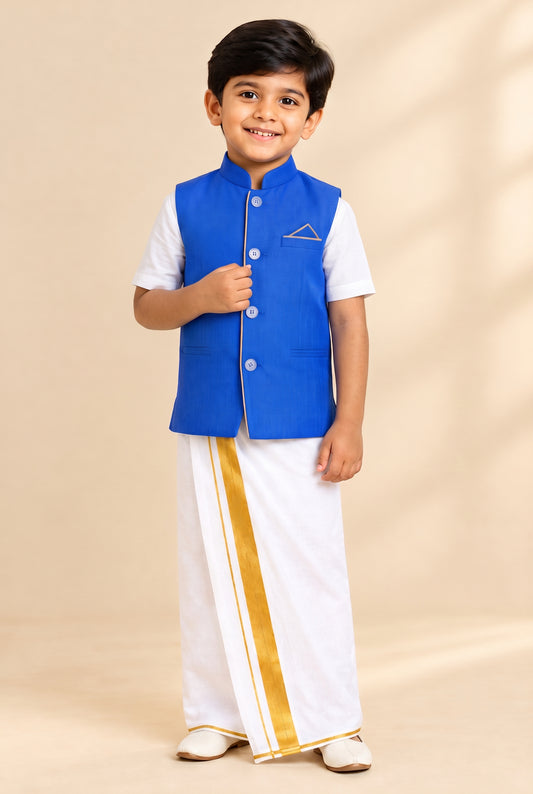 Kids Little Master Set (White Shirt + Dhoti + Coat)