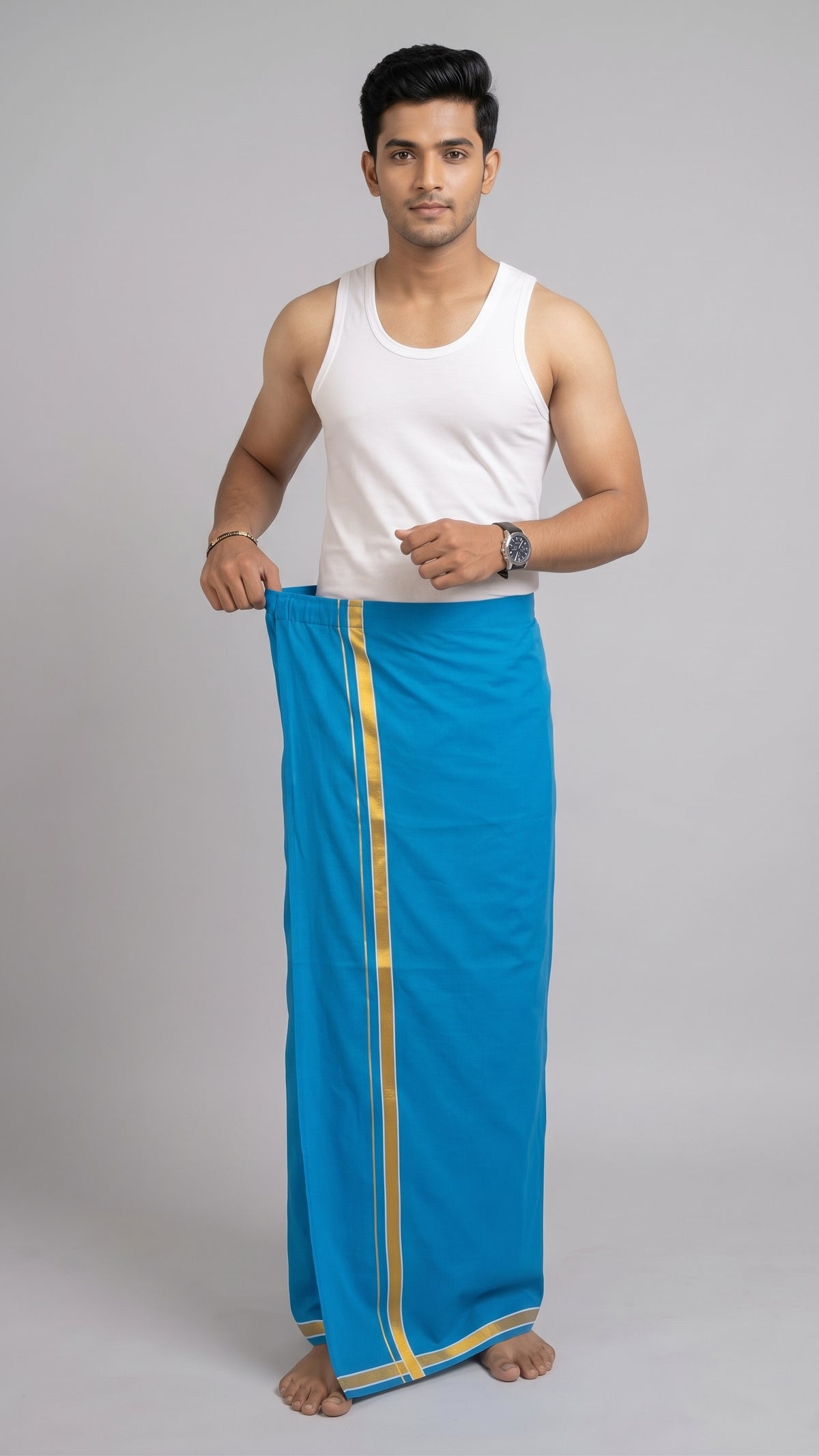 Easy Fit Cotton Dhoti - Blue