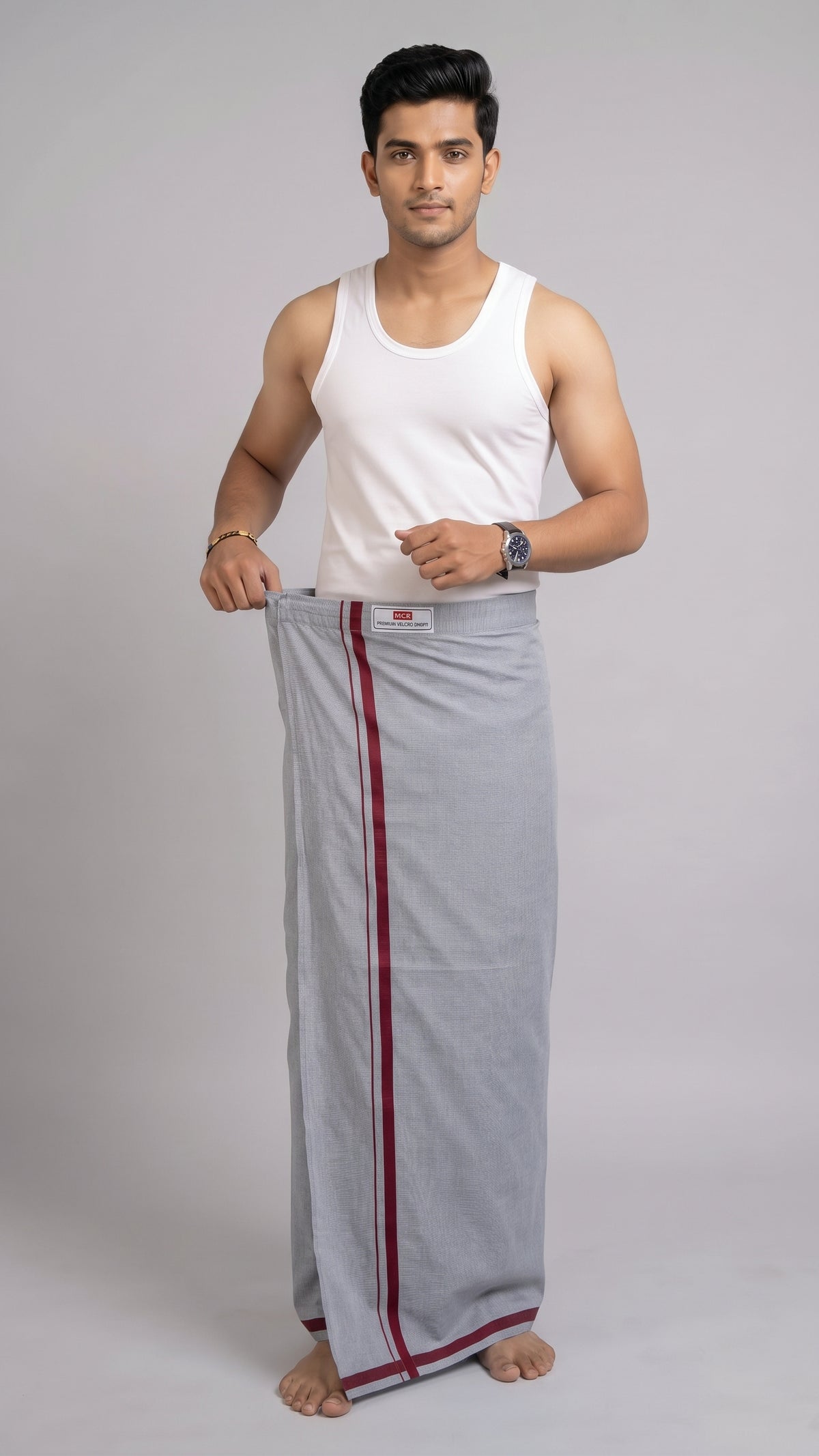 Easy Fit Cotton Dhoti - Ash Gray