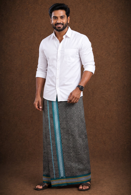 Sulthan Colour Jaquard Dhoti Ethnic Wear -  Charcoal Grey (Assorted) KV-185