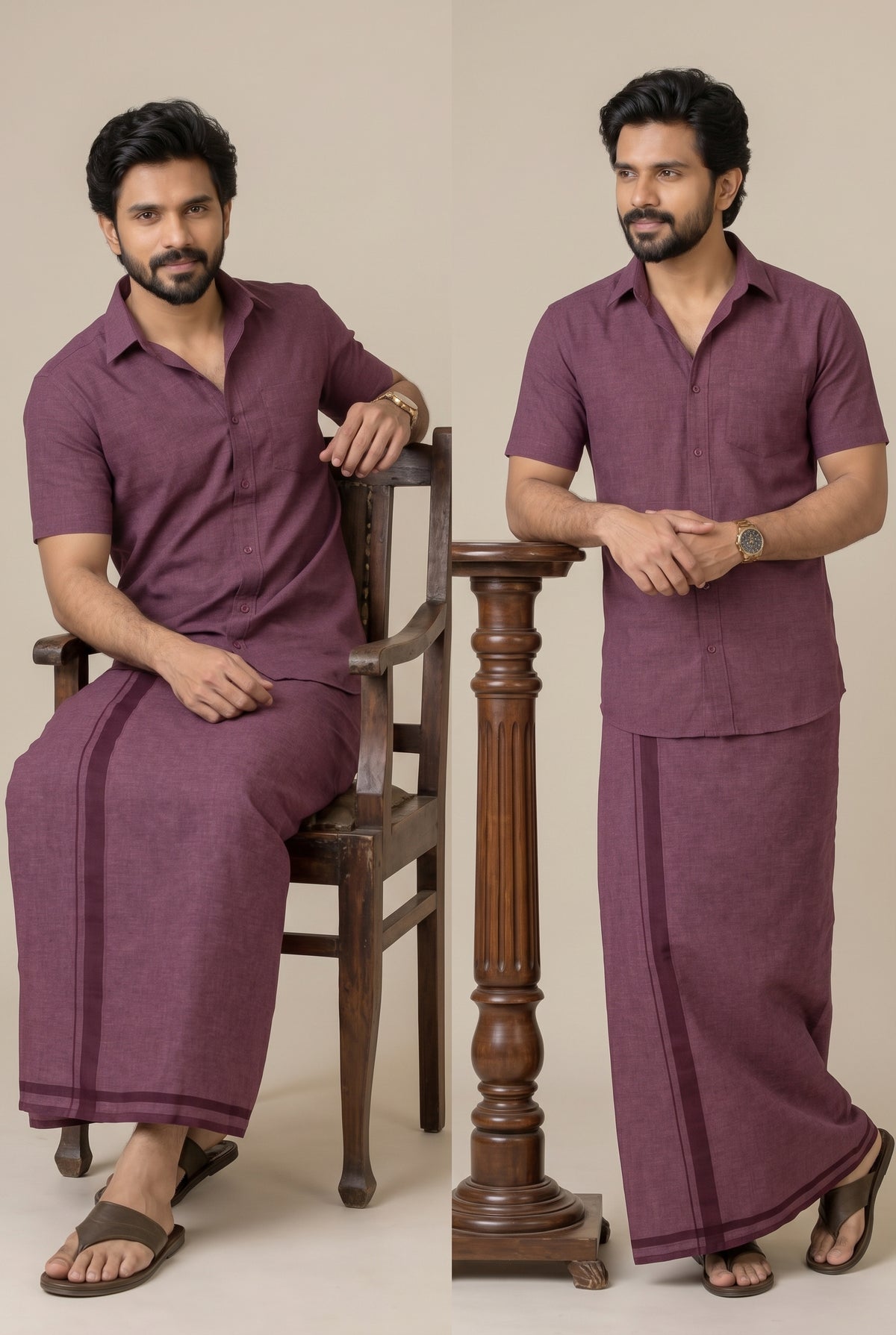 Genz Loungewear Colour Shirt Half Sleeve and Matching Dhoti Single Combo Set - 88013 - Maroon Attire