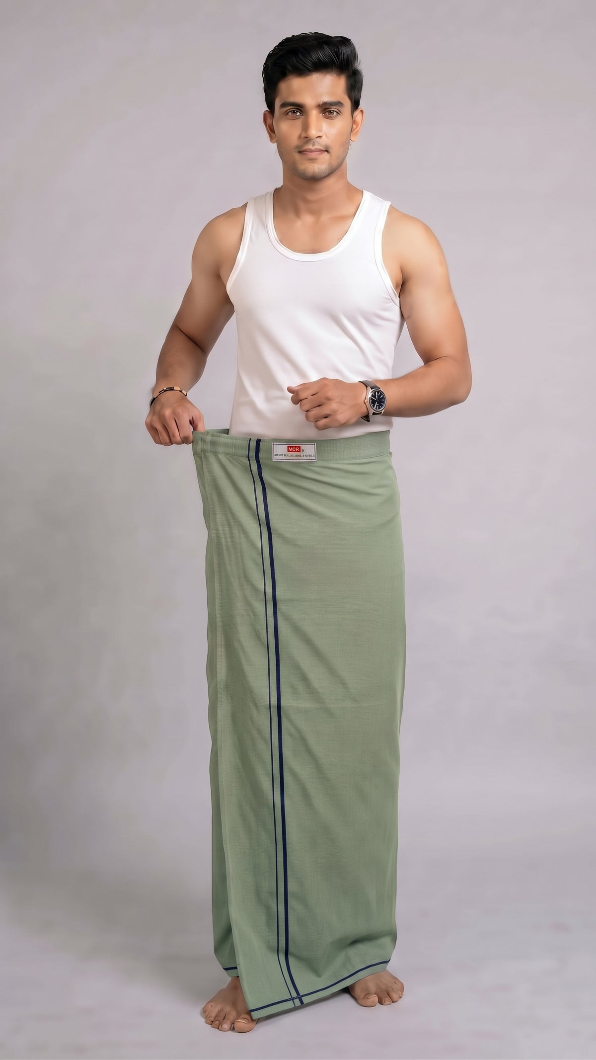Easy Fit Cotton Dhoti - Green