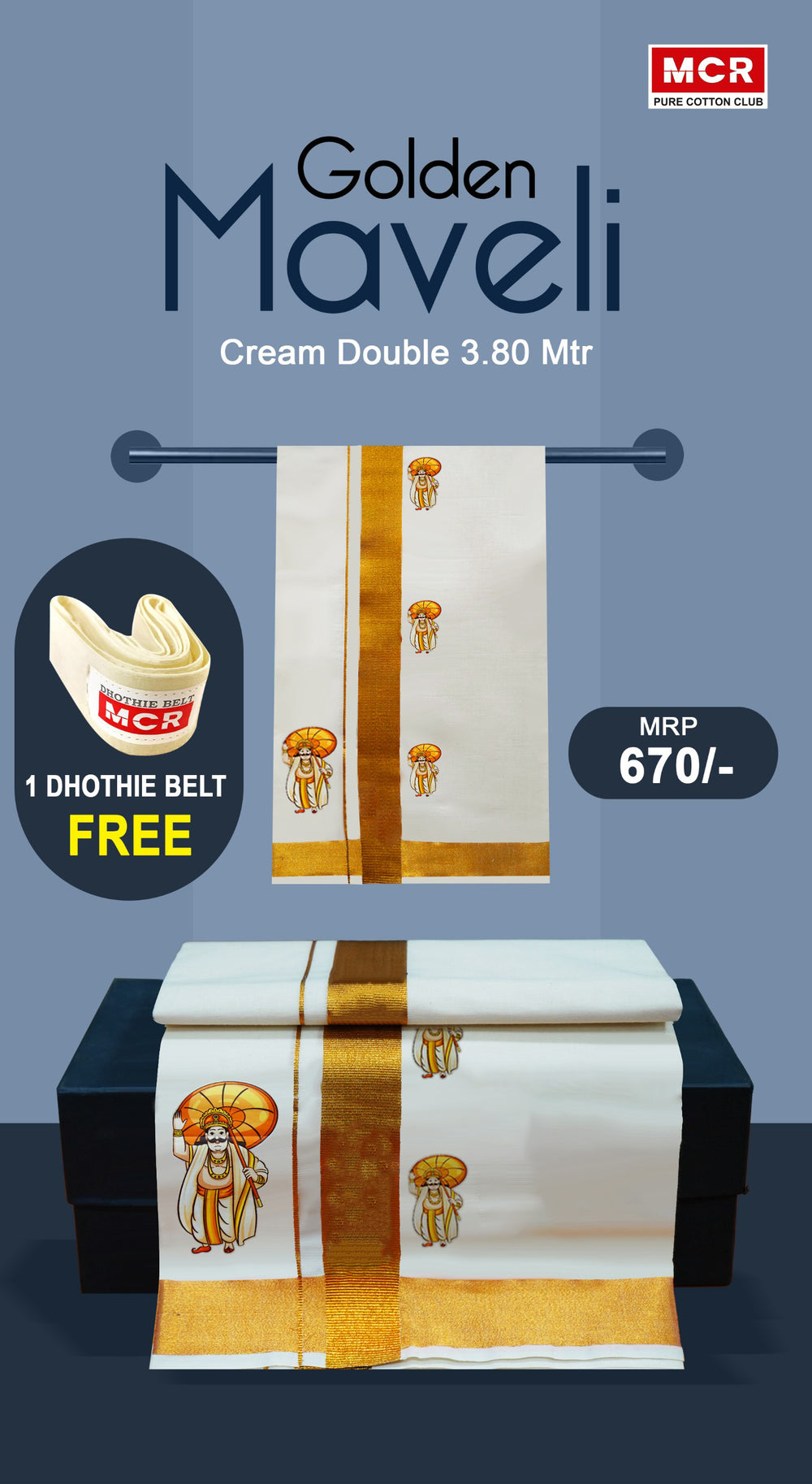 GLD SPL GOLDEN MAVELI CREAM DOUBLE DHOTHIE 3.80 MTR