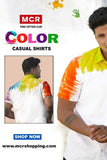 Order Holi Print Half Sleeve White Men Shirt