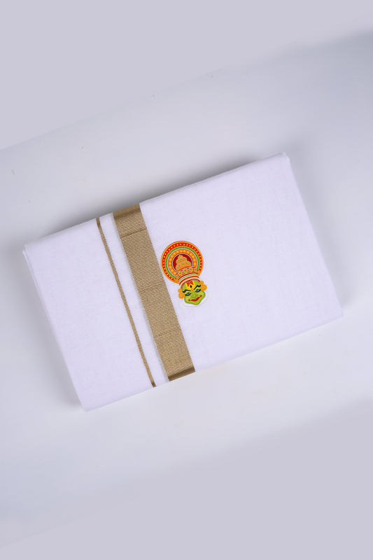 Kathakali White Dhoti With Gold Jari Border 3.80 Mtr