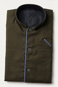 Kids Little Master Set (White Shirt + Dhoti + Coat) Olive Green