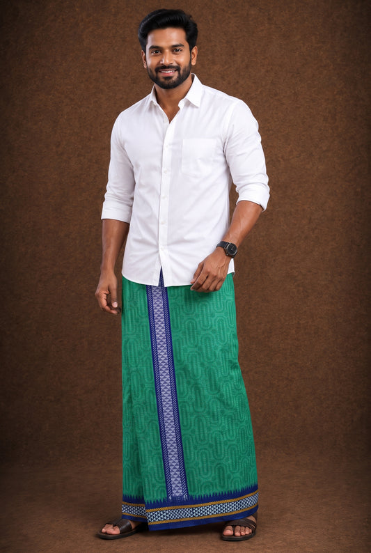 Sulthan Colour Jaquard Dhoti Ethnic Wear - Parrot Green (Assorted) KV-185