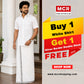 White Shirt + Silver Border Double Dhoti  H/S (Dhoti Size 4mtr)