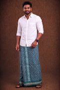 Sulthan Colour Jaquard Dhoti Ethnic Wear - Teal Blue (Assorted Pattern) KV-185