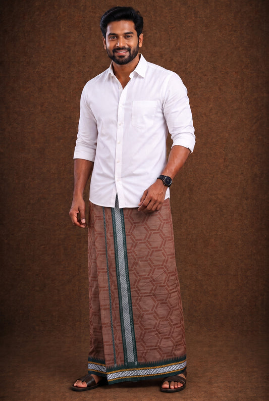 Sulthan Colour Jaquard Dhoti Ethnic Wear - Warm Brown (Assorted) KV-185