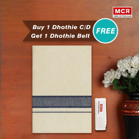 COTTON BORDER CREAM DOUBLE DHOTHIE FOR MEN - FCD-471C Buy 1 Dhothie Get 1 Dhothie Belt Free (Assorted colours only)