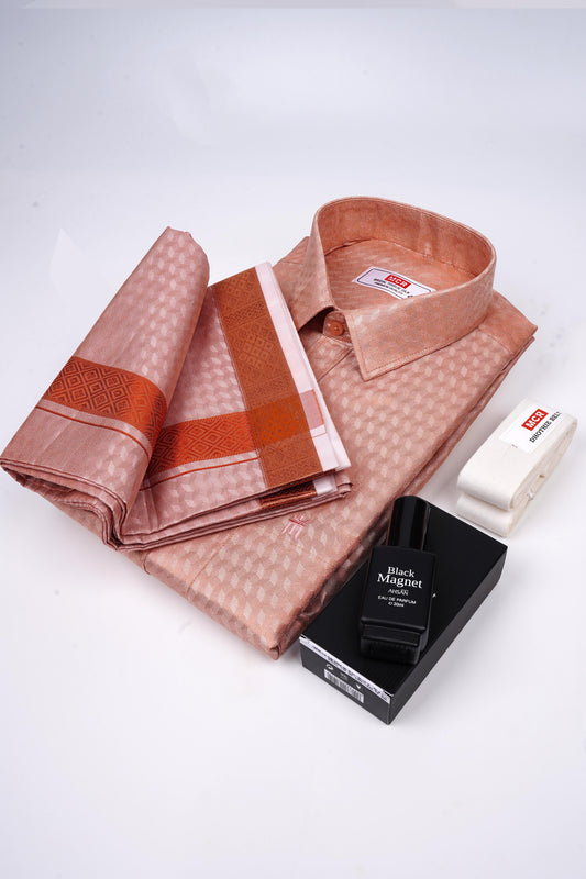Copper Bridal Tissue Silk Single Set F/S (Perfume & Dhoti Belt Free)