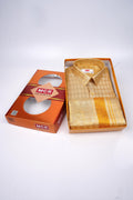 Gold Bridal Tissue Silk Single Set F/S-men dresses for marriage (Perfume & Dhoti Belt Free)