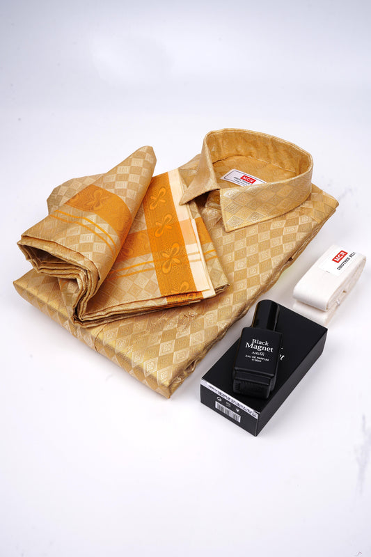 Gold Bridal Tissue Silk Single Set F/S (Perfume & Dhoti Belt Free)