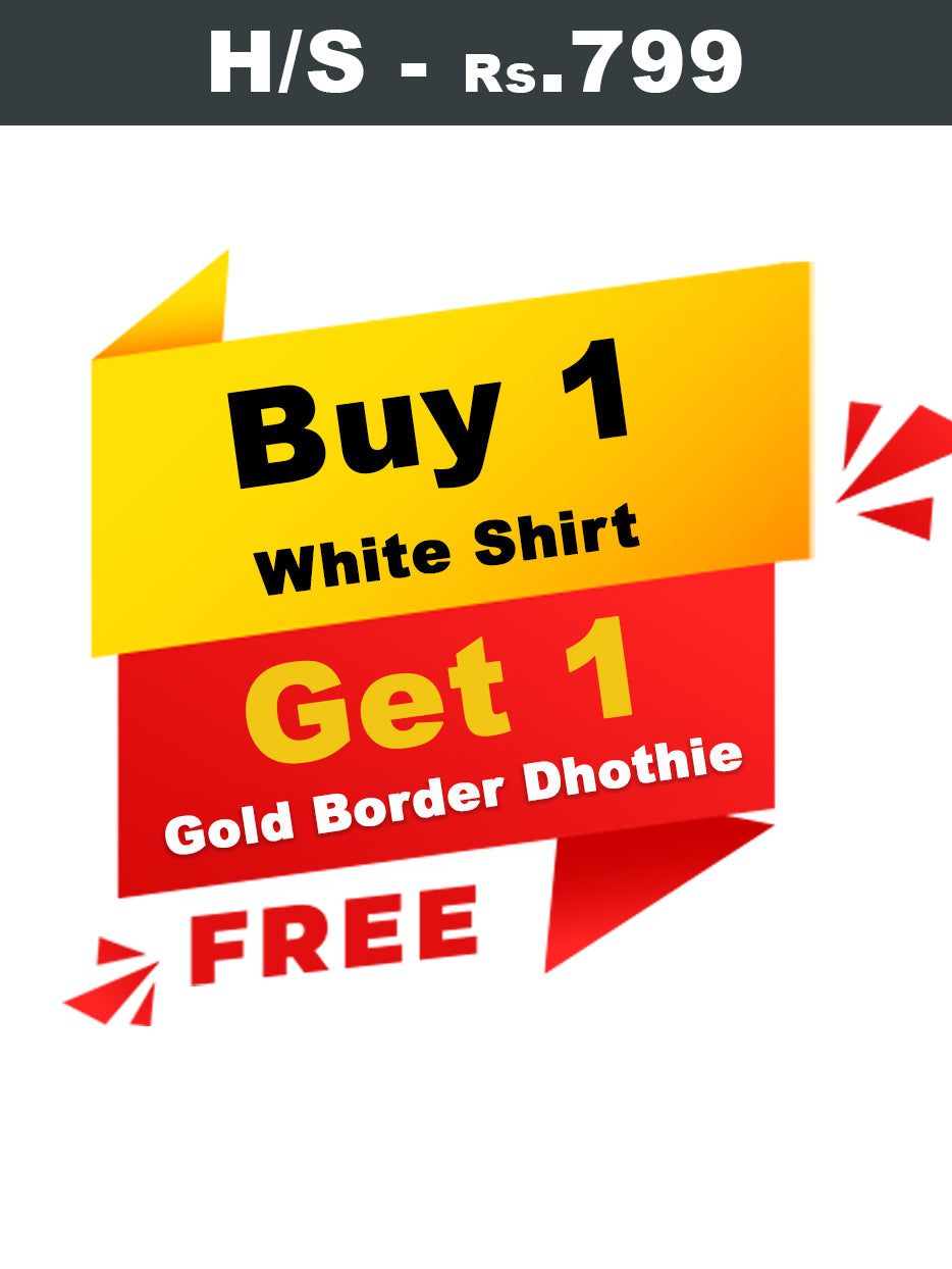 White Shirt + Gold Border Dhoti Single Set H/S - (Dhoti Size 2mtr)