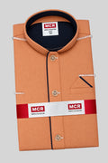 Kids Little Master Set (White Shirt + Dhoti + Coat) Light Orange