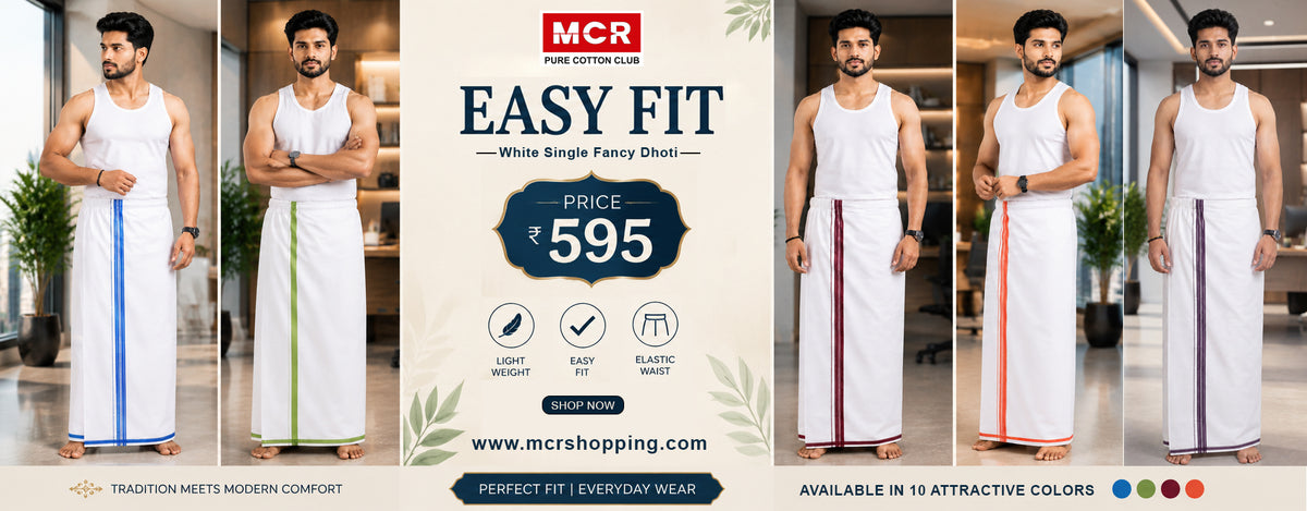 Easy Fit white single fancy dhoti – price ₹595