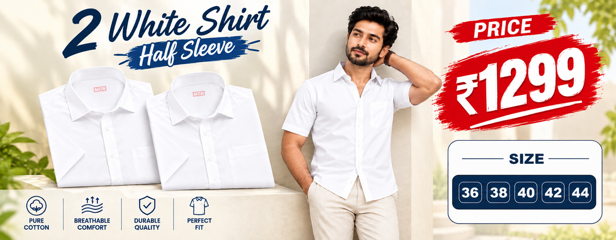Mr. MCR offer – 2 white half sleeve shirts for ₹1299