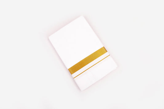1 inch gold border dhothie for men in white fabric with elegant jari detailing