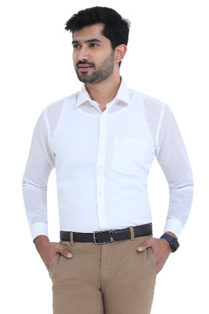 MCR Business Formal White Shirt Men with Full Sleeves and Pocket for Professional Attire