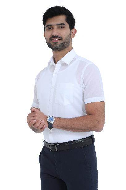 Business Man Half Sleeve Formal White Shirt for Men by MCR Textiles, perfect for professional settings