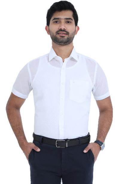 Men's formal half sleeve white shirt by MCR Textiles, perfect for business occasions
