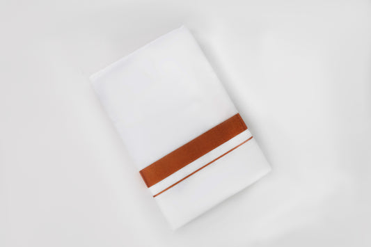 Copper Border White Double Dhoti for Men, perfect for traditional occasions, available to buy copper border dhoti online.